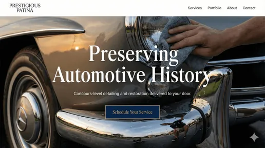 Website design mockup for a classic car detailing and restoration service