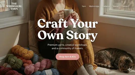 Website design mockup for a yarn and craft supplies store