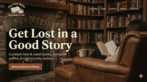 Website design mockup for a bookshop and cafe