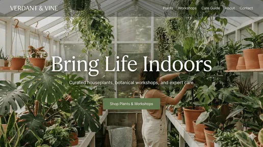Website design mockup for an indoor plant nursery