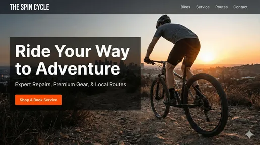 Website design mockup for a bicycle shop and repair workshop