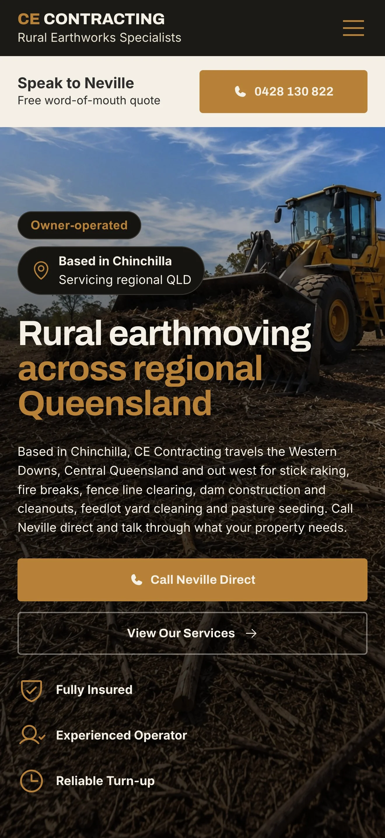 The CE Contracting homepage on a phone
