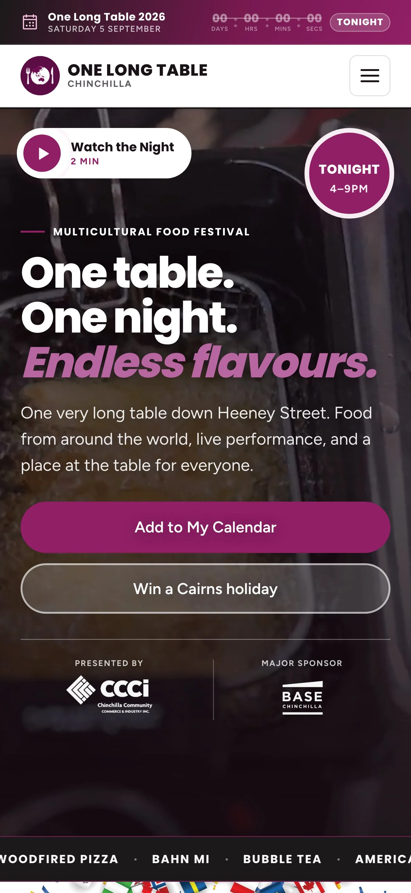 The One Long Table homepage on a phone