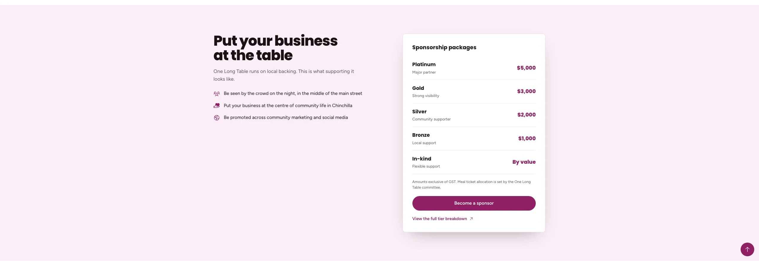 Put your business at the table: sponsorship packages