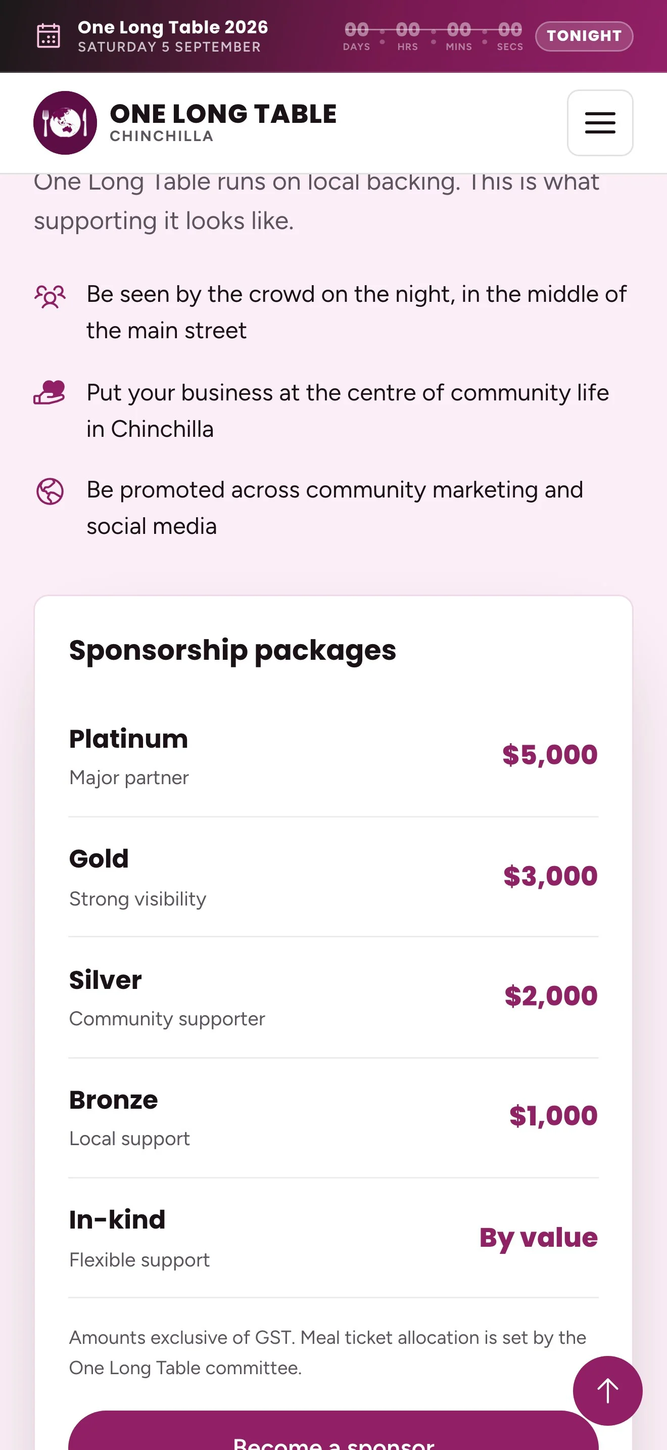 Sponsorship packages on a phone