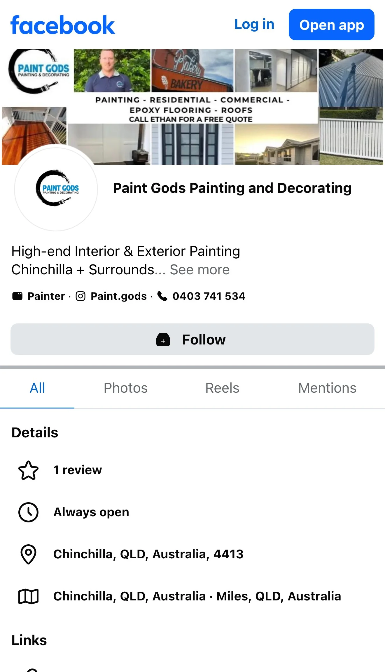 The Paint Gods Facebook page on a phone