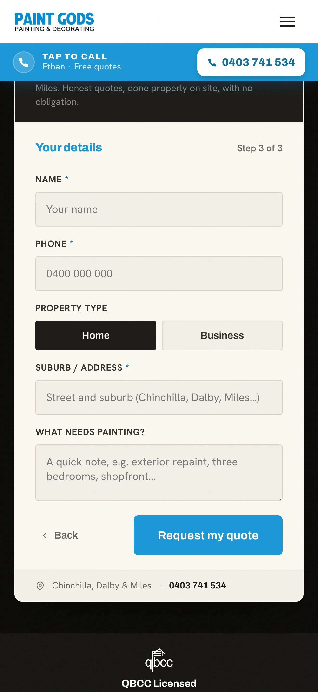 Step three: your details