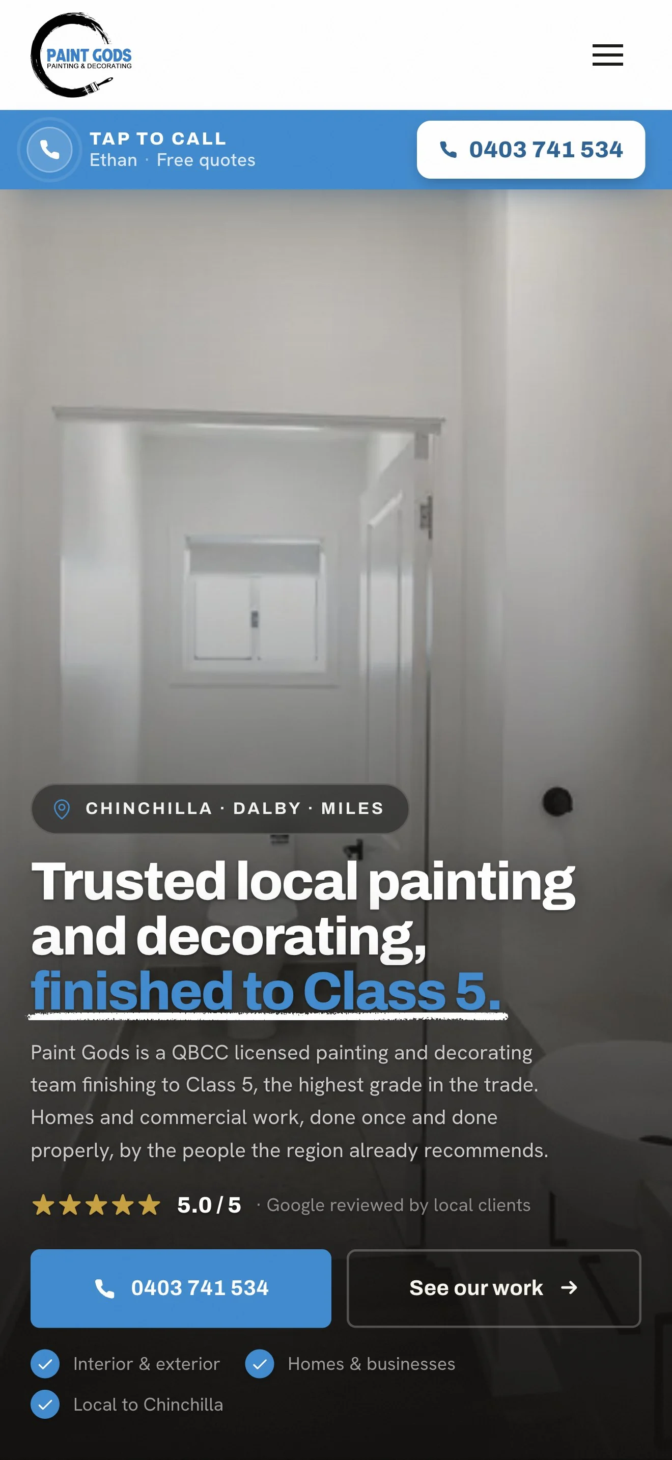 The Paint Gods homepage on a phone