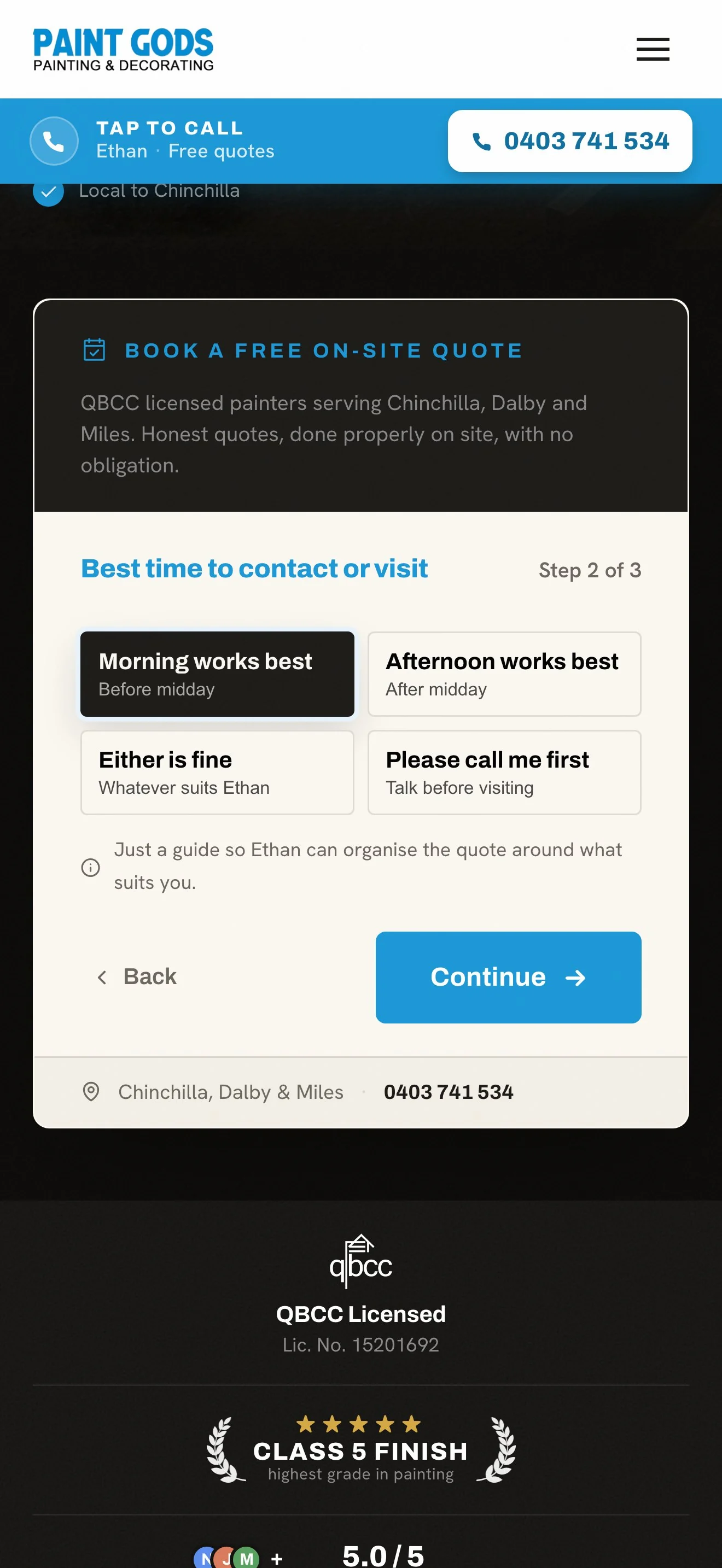 Step two: best time to contact or visit