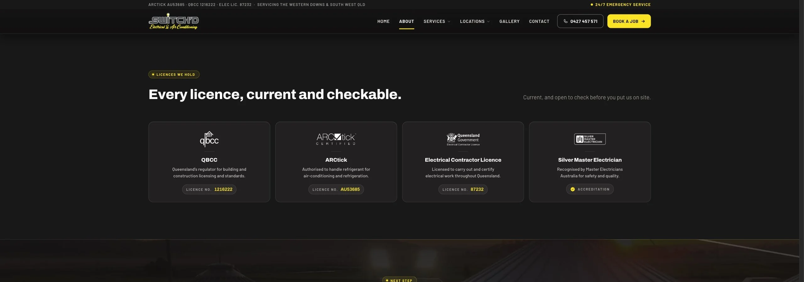 The licence and accreditation wall on the About page