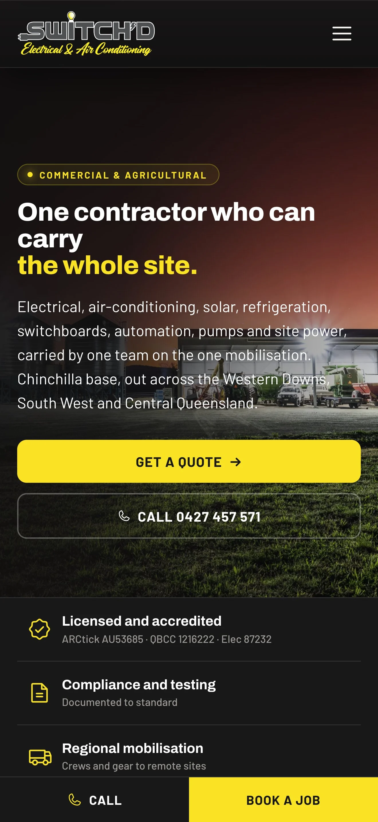 The commercial and agricultural page on a phone
